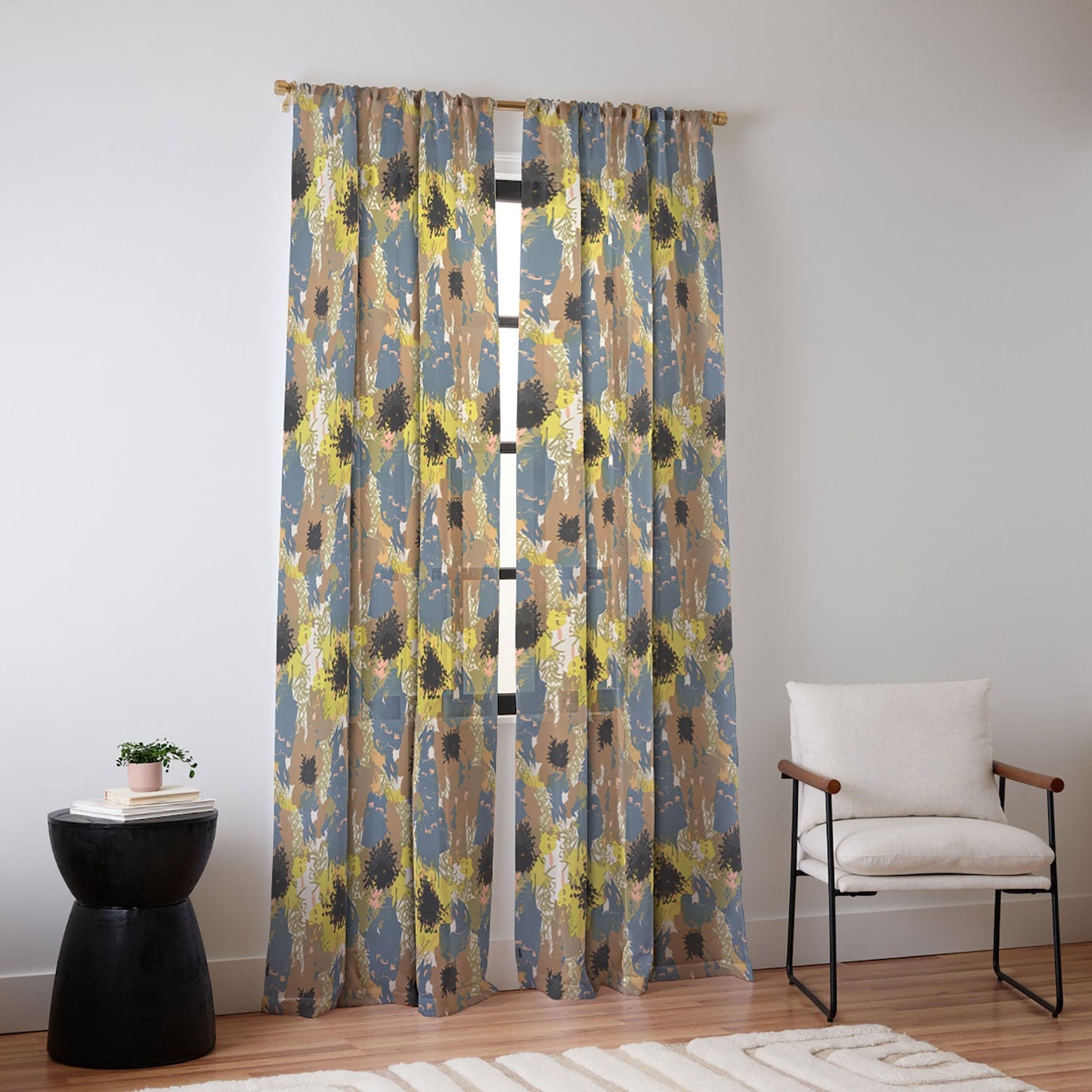 83 Oranges Yellow Ochre Florals Sheer Window Curtain