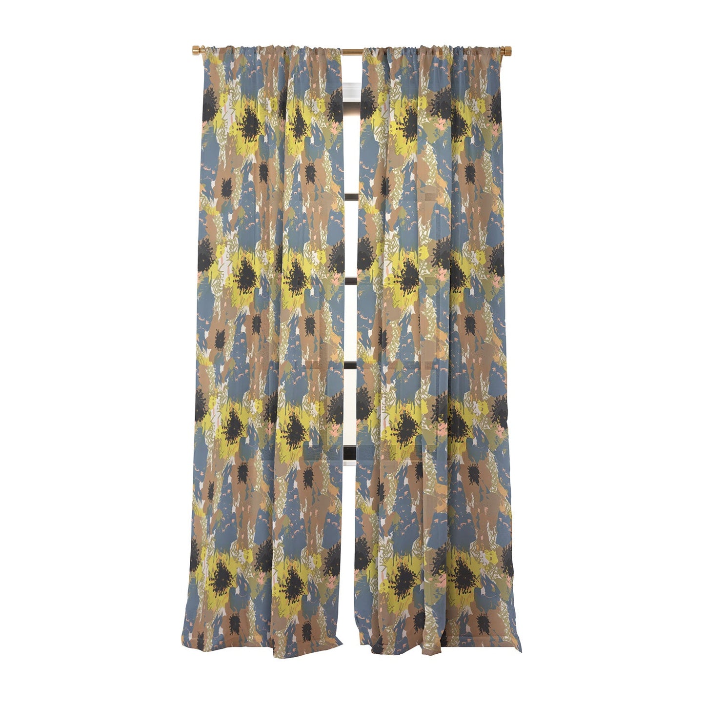 83 Oranges Yellow Ochre Florals Sheer Window Curtain