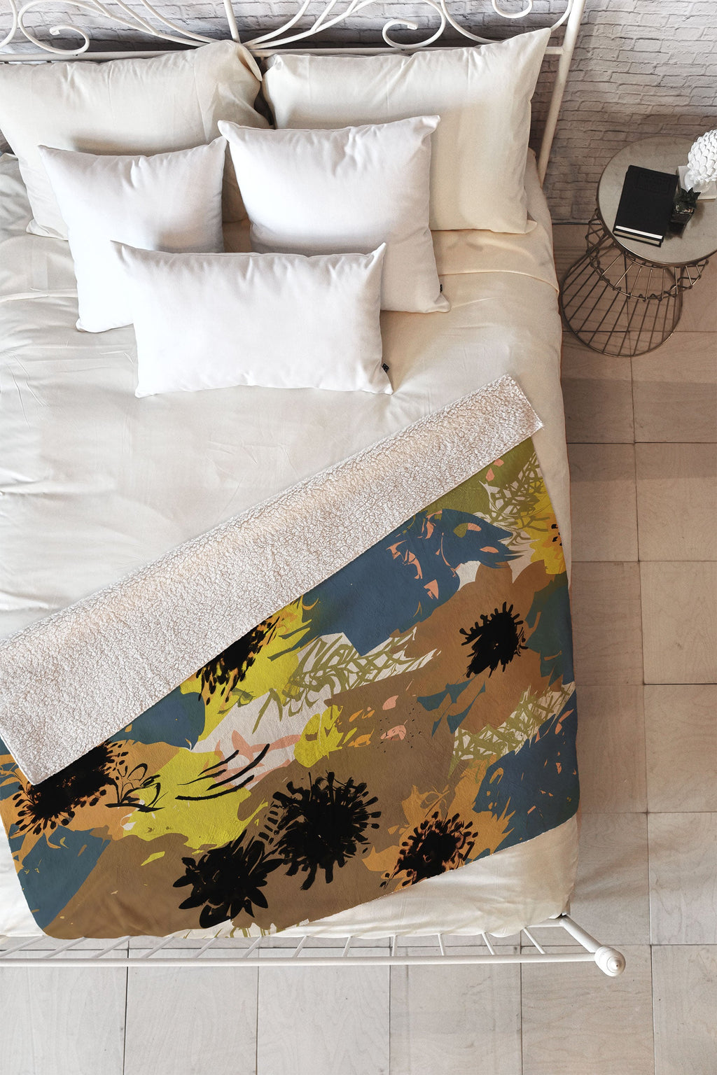 83 Oranges Yellow Ochre Florals Fleece Throw Blanket