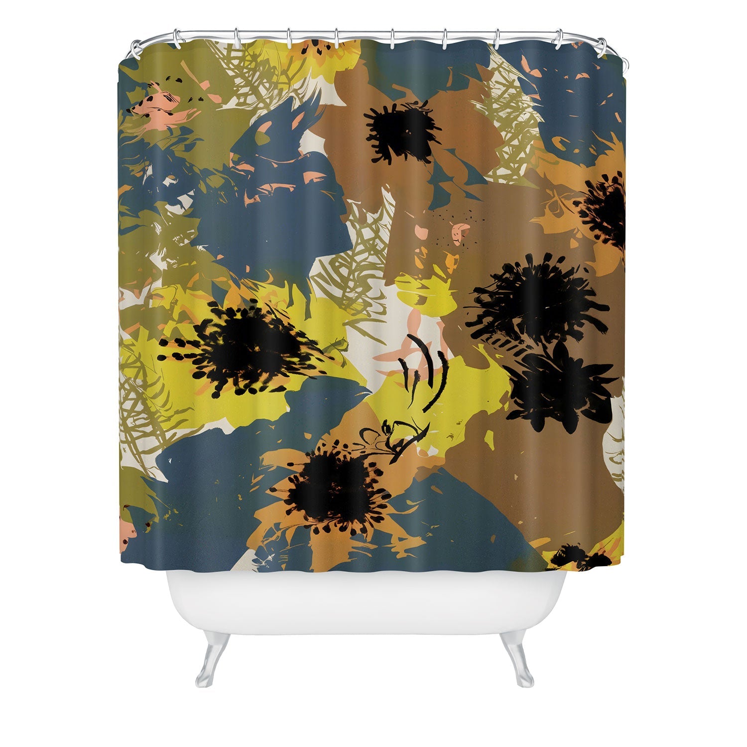 83 Oranges Yellow Ochre Florals Shower Curtain