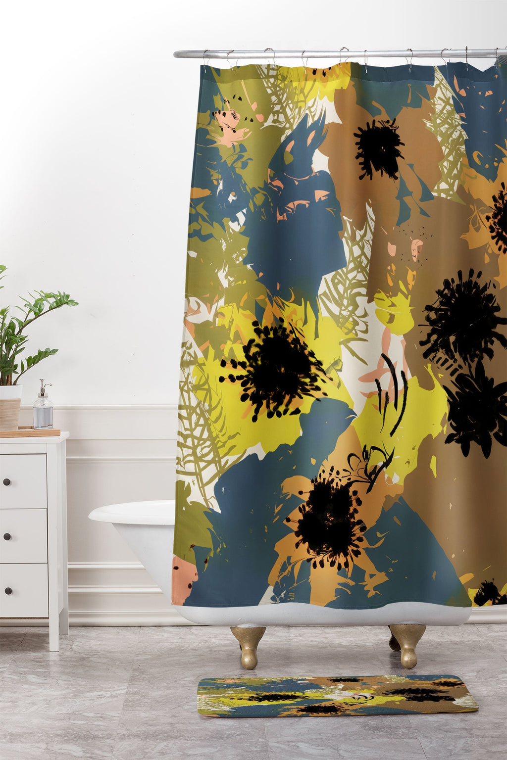83 Oranges Yellow Ochre Florals Memory Foam Bath Mat