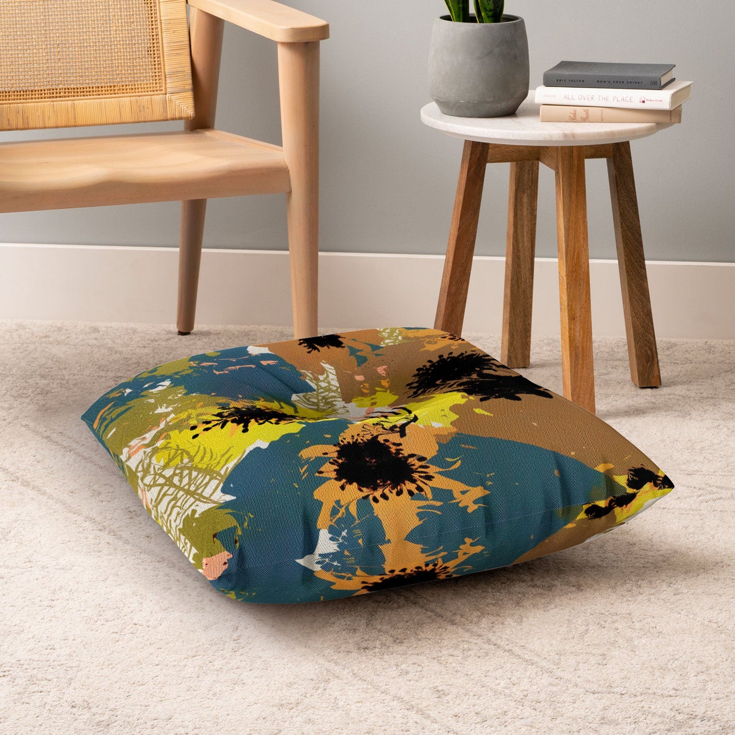 83 Oranges Yellow Ochre Florals Floor Pillow Square
