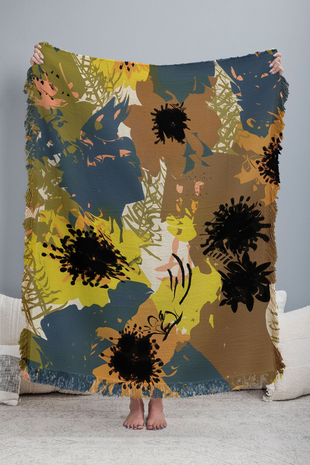 83 Oranges Yellow Ochre Florals Throw Blanket