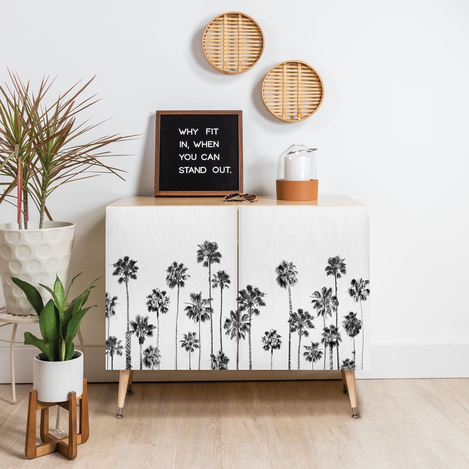 Gal Design Black And White Palms Credenza