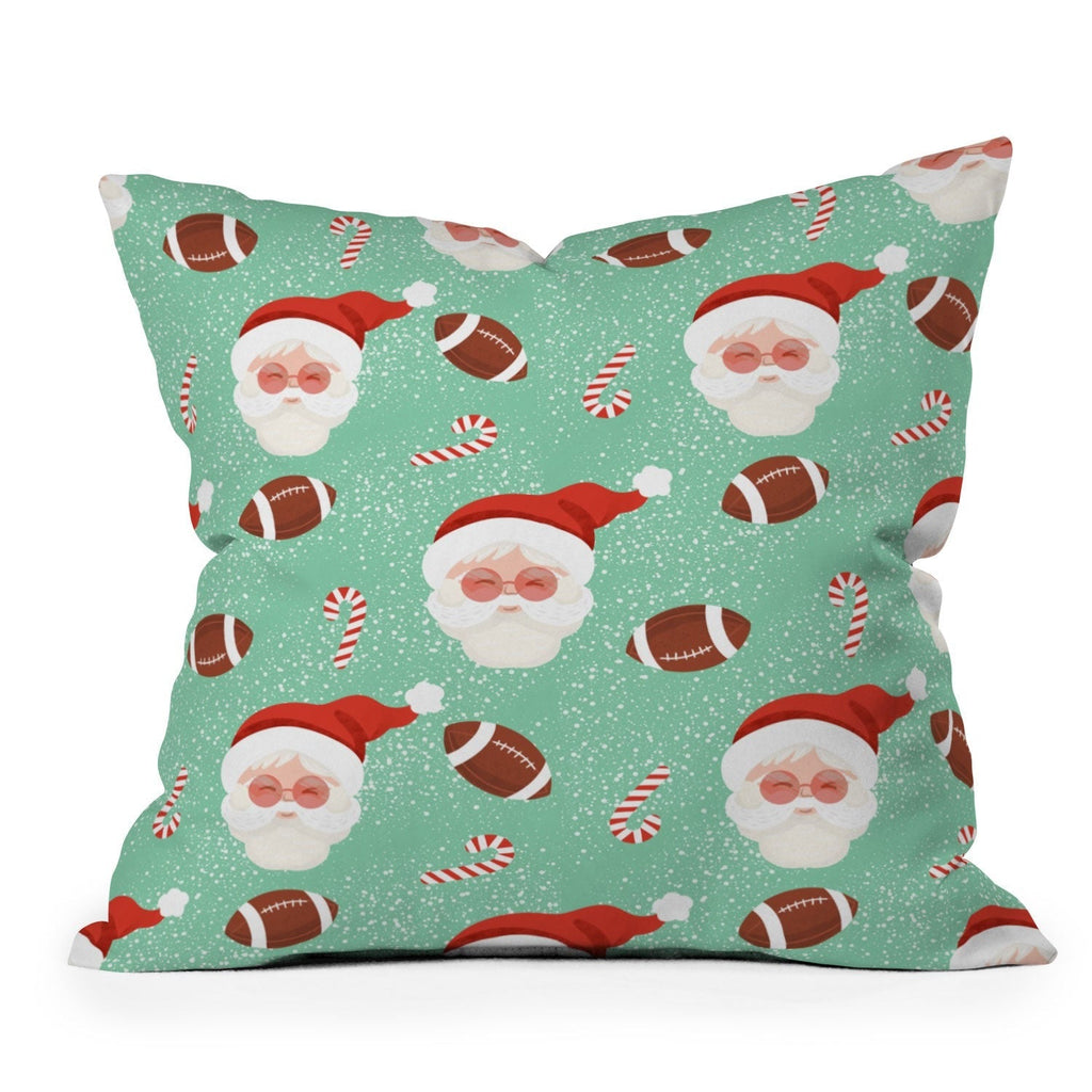 Design by Spark Sporty Football Santa Holiday Outdoor Throw Pillow