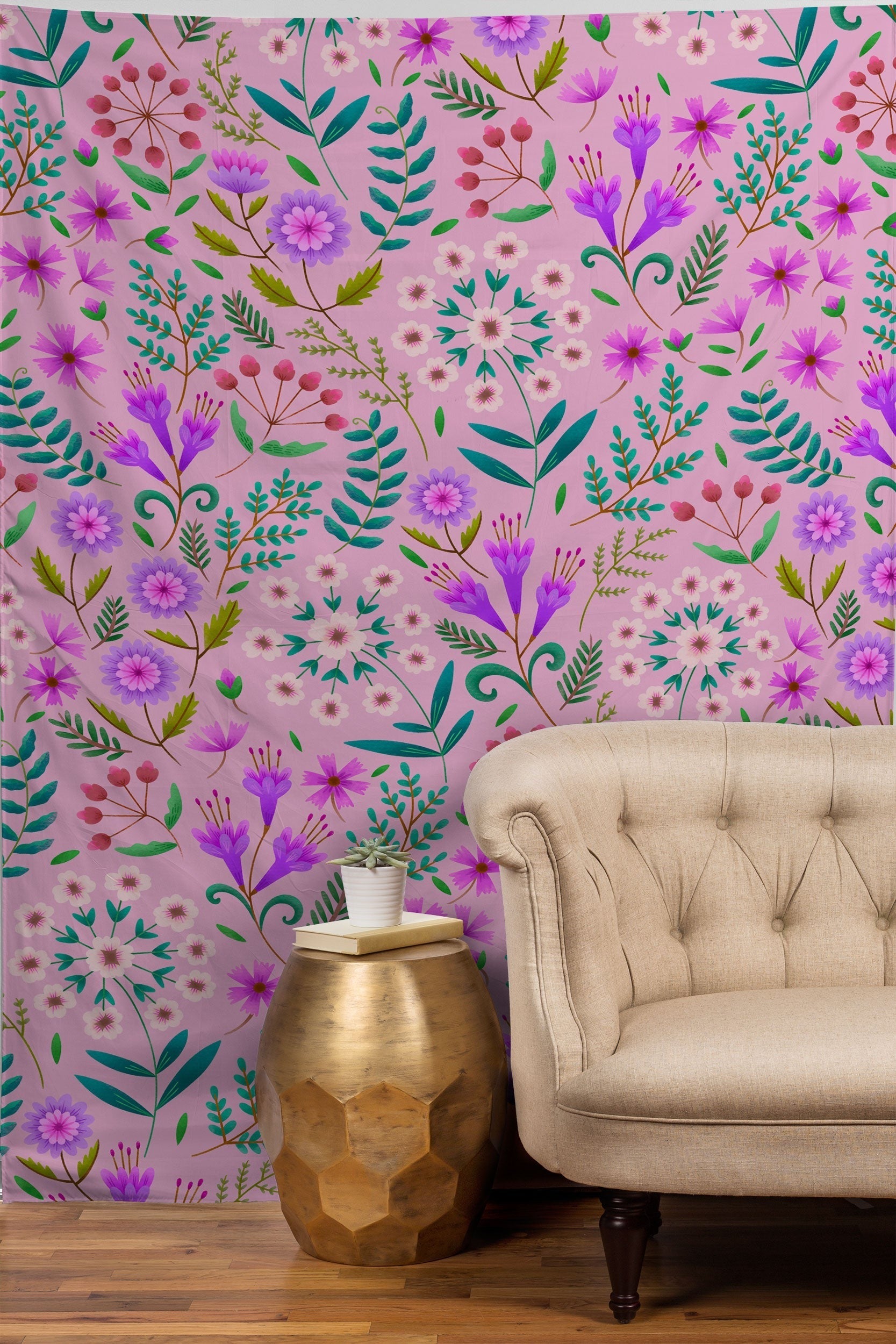 Pimlada Phuapradit Ditsy Purple Floral Half Drop Tapestry