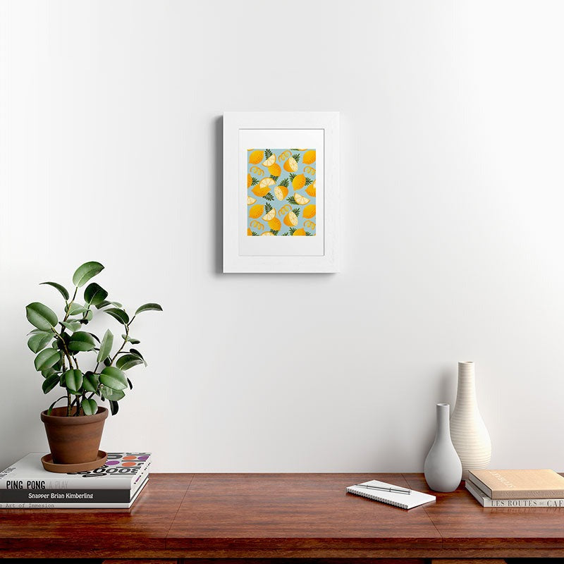 Jessica Molina Lemon Pattern on Sky Blue Framed Art Print