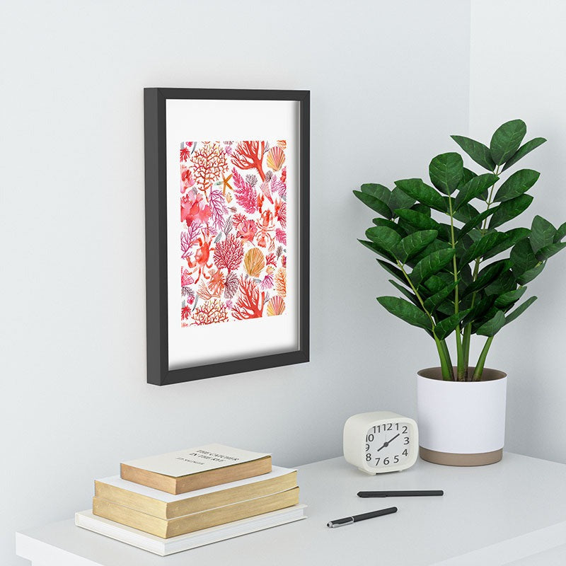 Ninola Design Botanic Retreat Coral Reef Crab Lobster Red Recessed Framing Rectangle
