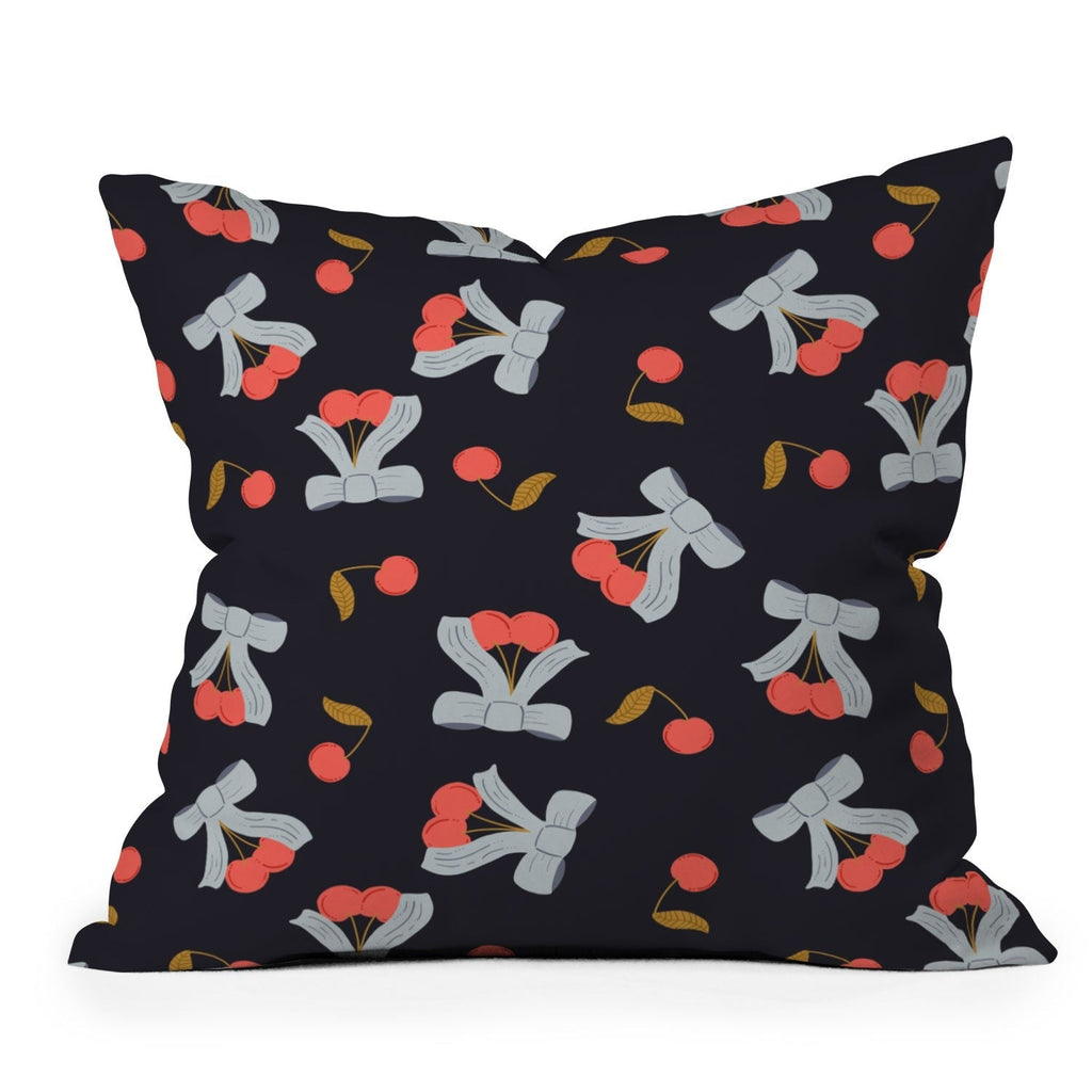 Jennifer Labre Cherries and Bows Outdoor Throw Pillow