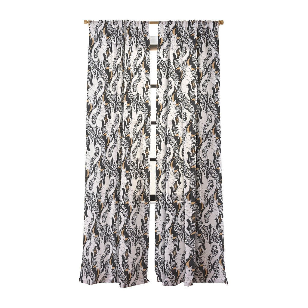 Avenie Celestial Cats Gold Sheer Window Curtain