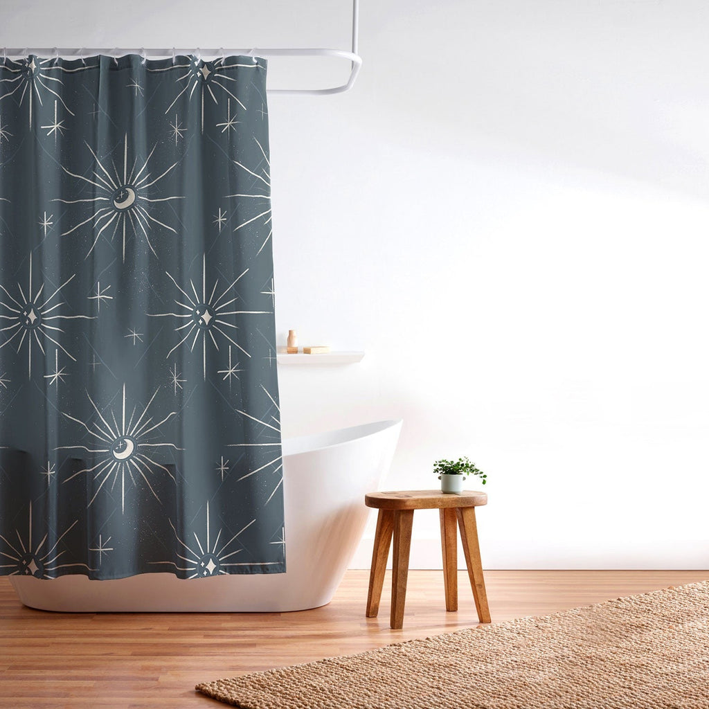 Little Om Pattern Little Moon navy Shower Curtain