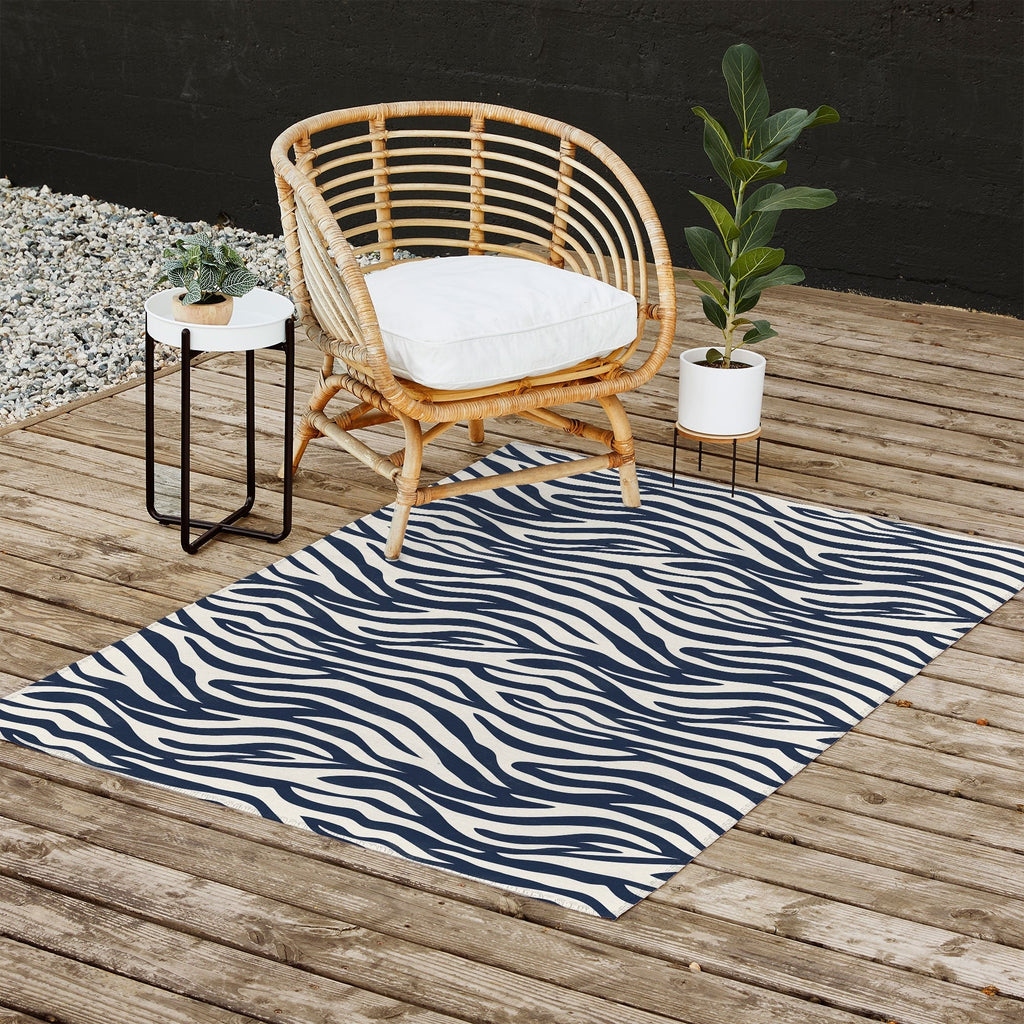 Avenie BR Navy Tiger Stripes Outdoor Rug