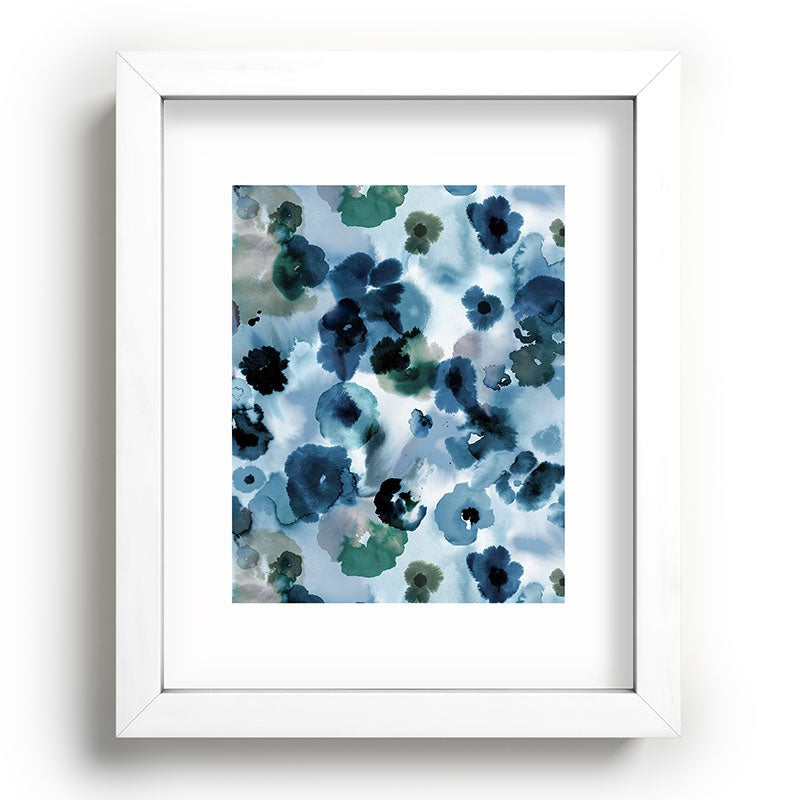 Ninola Design Botanic Retreat Ombre Abstract Watercolor Flowers Blue Navy Recessed Framing Rectangle
