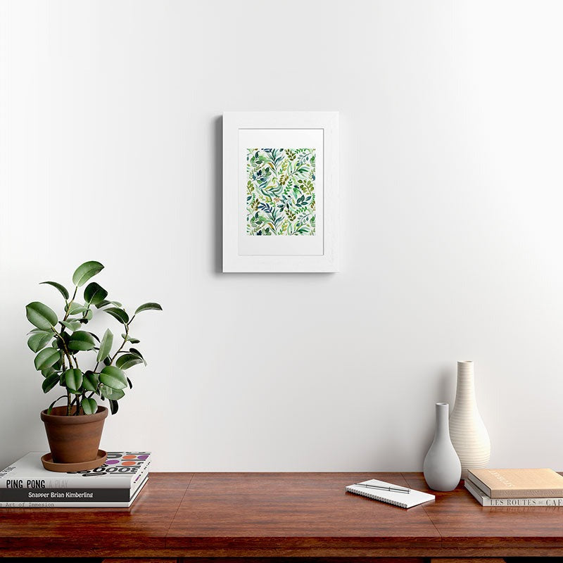 Ninola Design Botanic Retreat Loose Botanical Leaves Watercolor Green Framed Art Print
