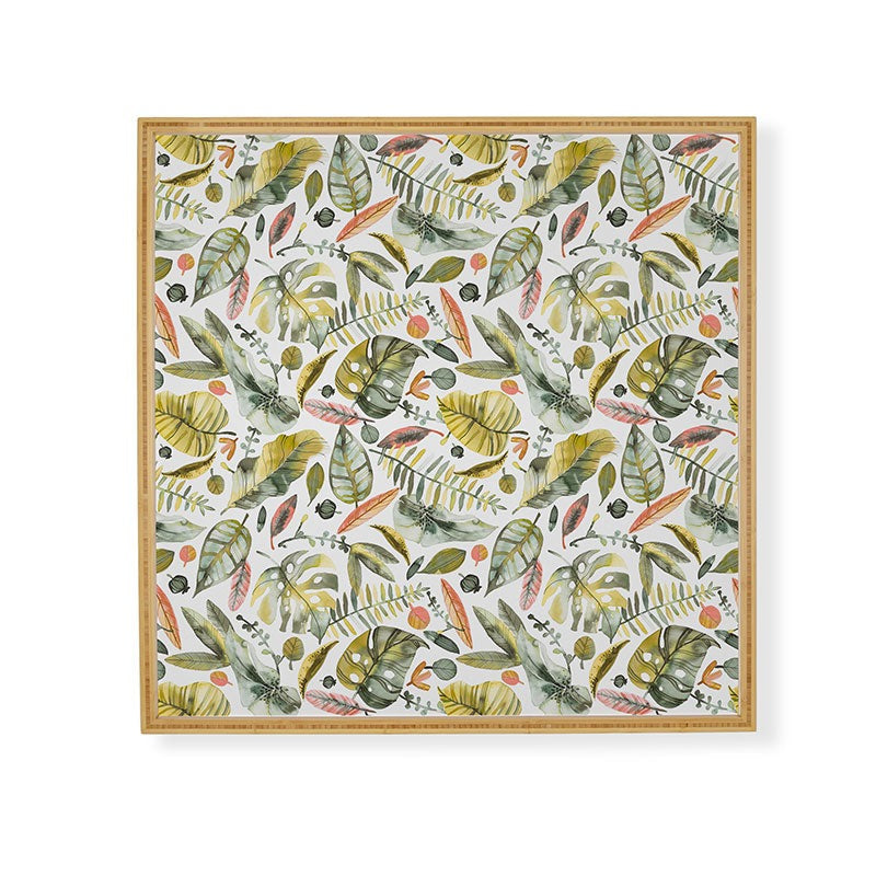 Ninola Design Botanic Retreat Tropical Jungle Leaves Botanical Green Orange Framed Wall Art