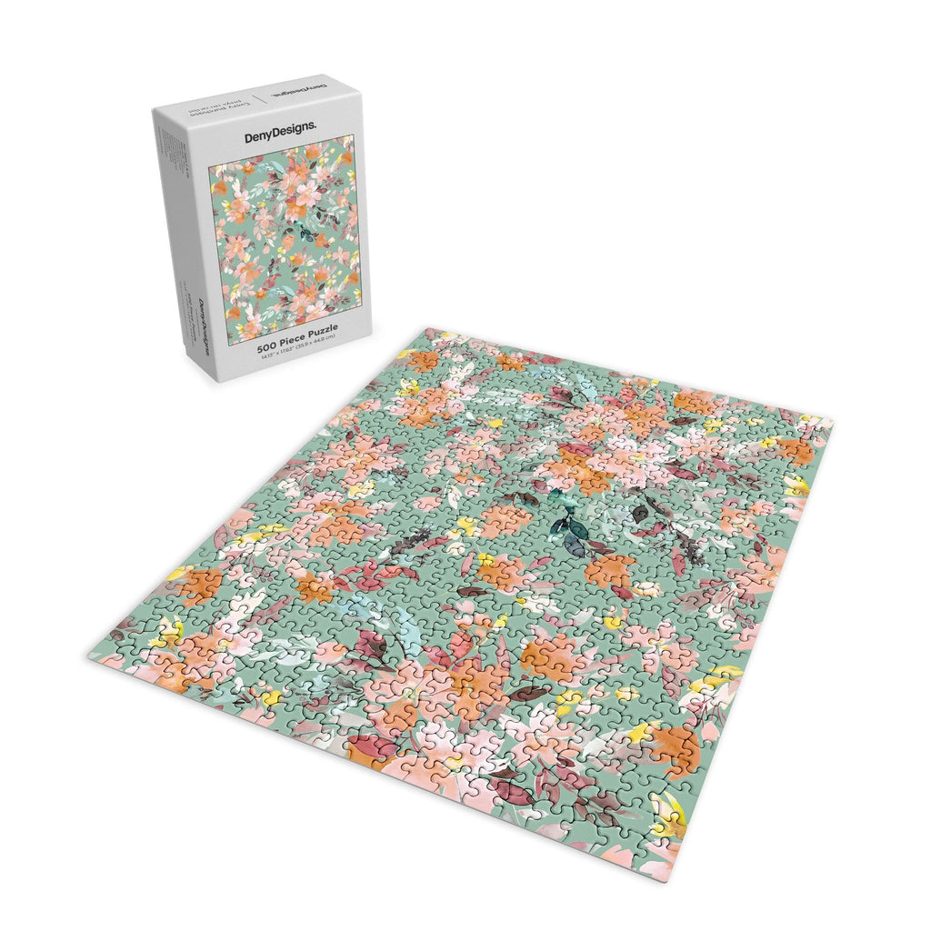 Ninola Design Botanic Retreat Floral Oleander Whimsical Teal Green Puzzle