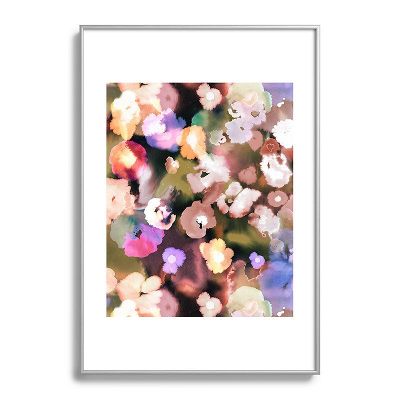 Ninola Design Botanic Retreat Ombre Abstract Watercolor Flowers Pink gold Metal Framed Art Print