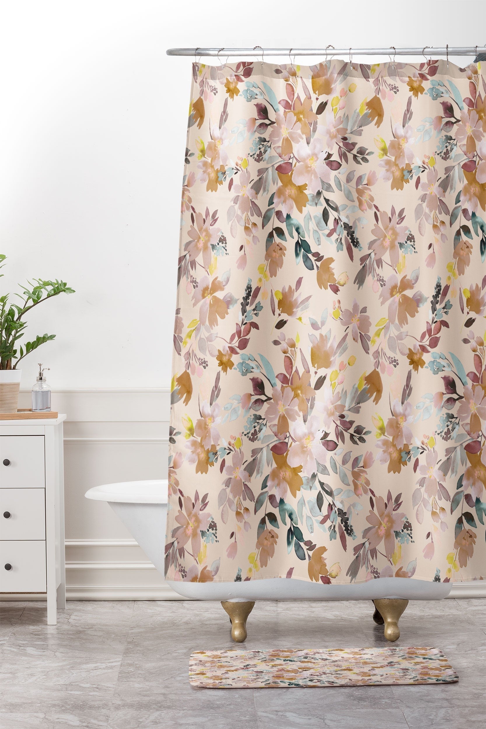 Ninola Design Botanic Retreat Floral Oleander Whimsical Soft Pink Memory Foam Bath Mat