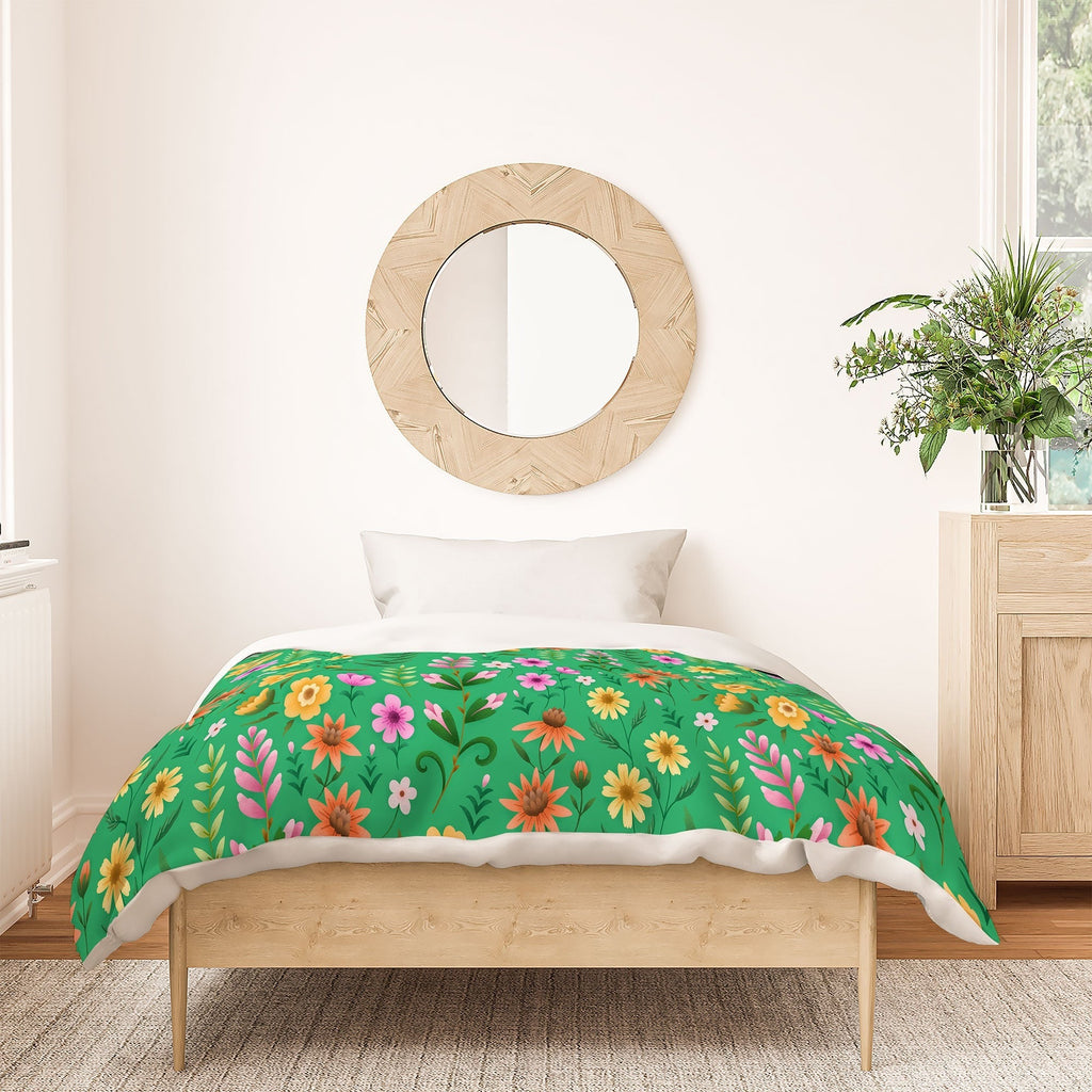 Pimlada Phuapradit Ditsy Spring Floral Green Duvet Cover
