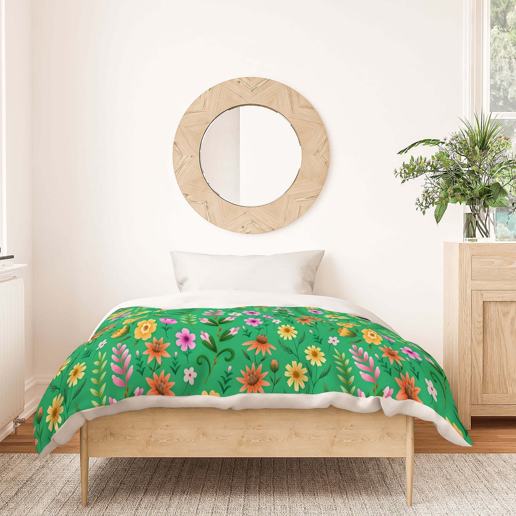 Pimlada Phuapradit Ditsy Spring Floral Green Duvet Cover
