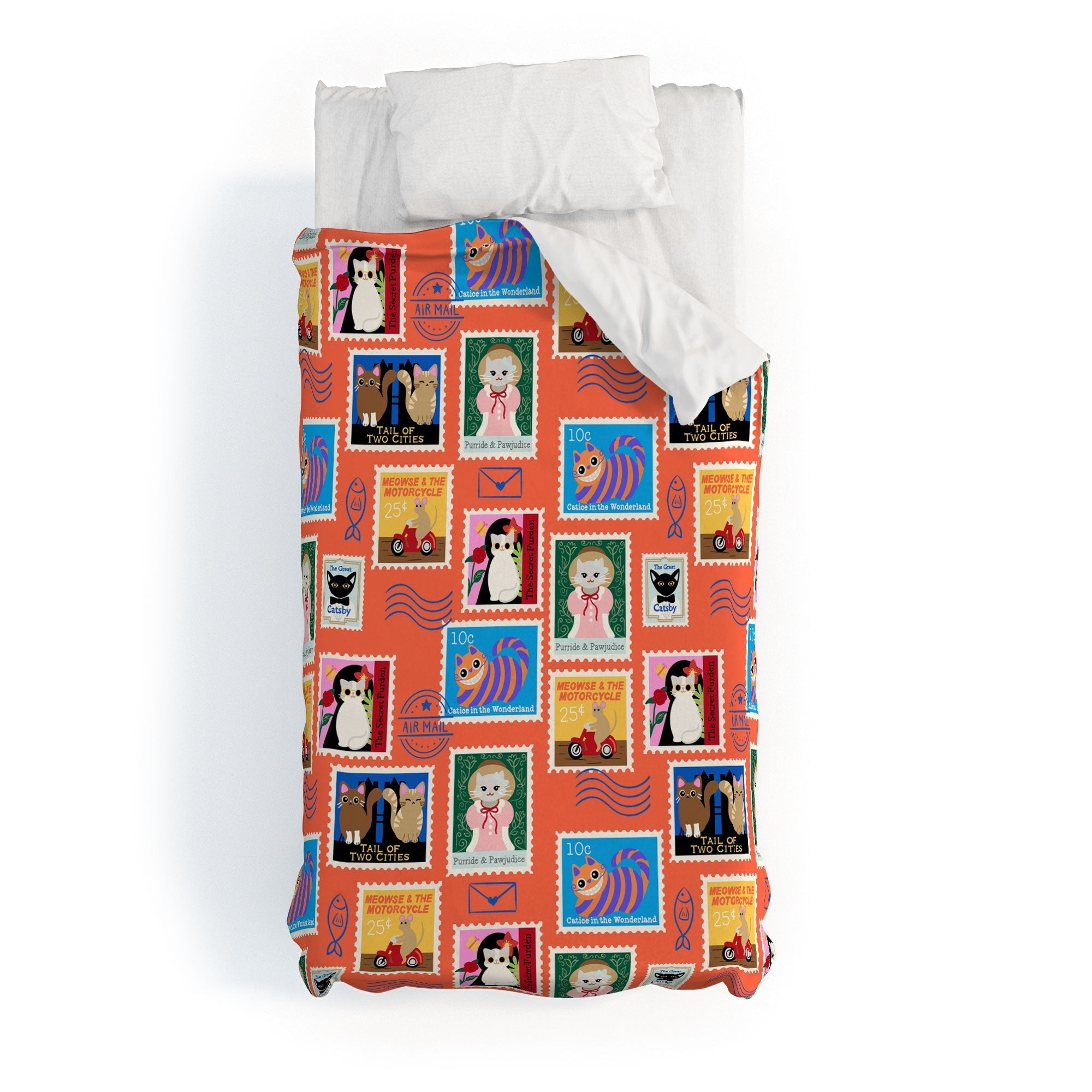 Design by Spark Classic Book Cat Stamps Duvet Cover