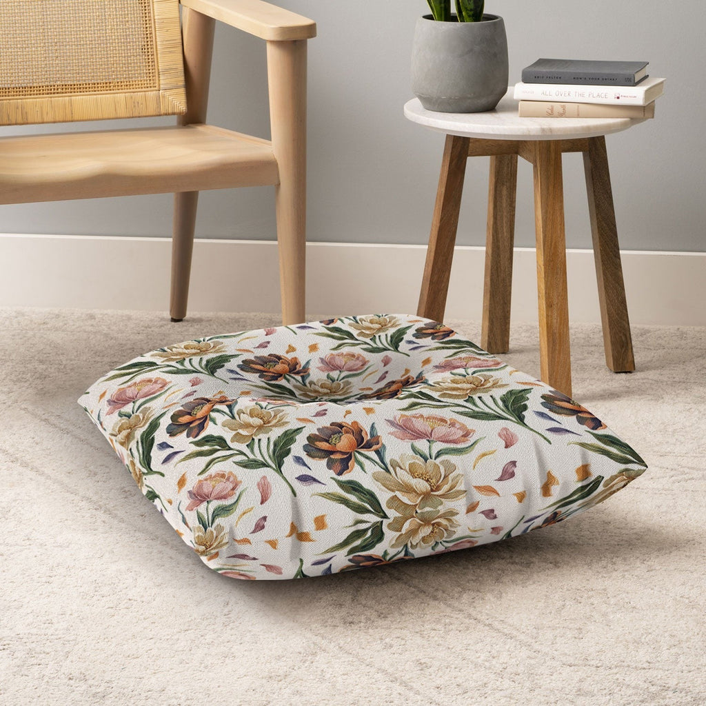 Marta Barragan Camarasa Hand Painted Peony Florals Floor Pillow Square
