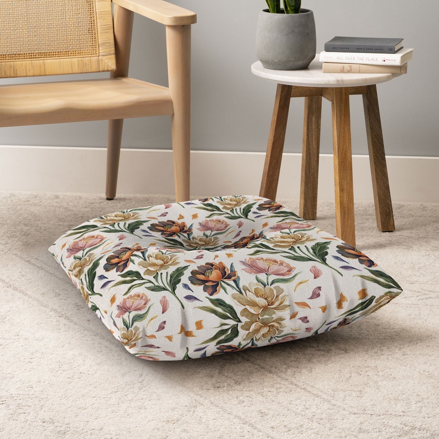 Marta Barragan Camarasa Hand Painted Peony Florals Floor Pillow Square