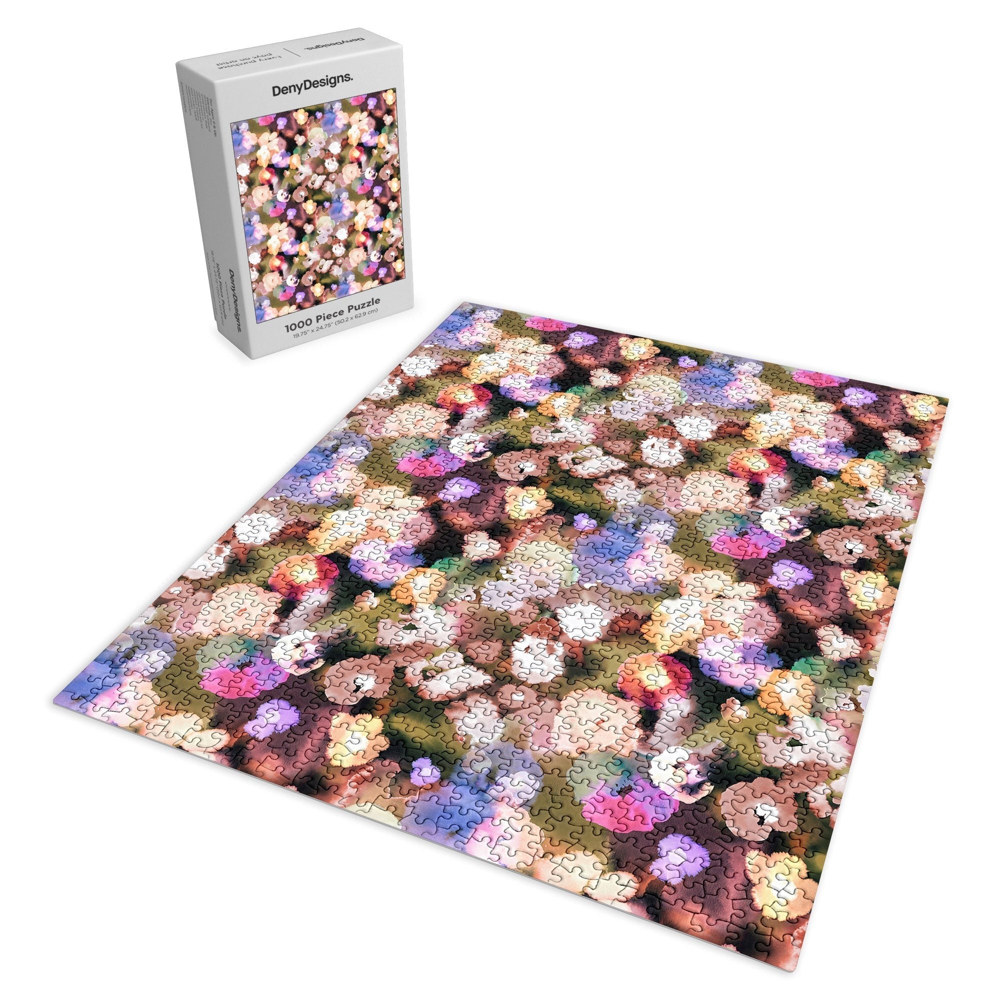 Ninola Design Botanic Retreat Ombre Abstract Watercolor Flowers Pink gold Puzzle