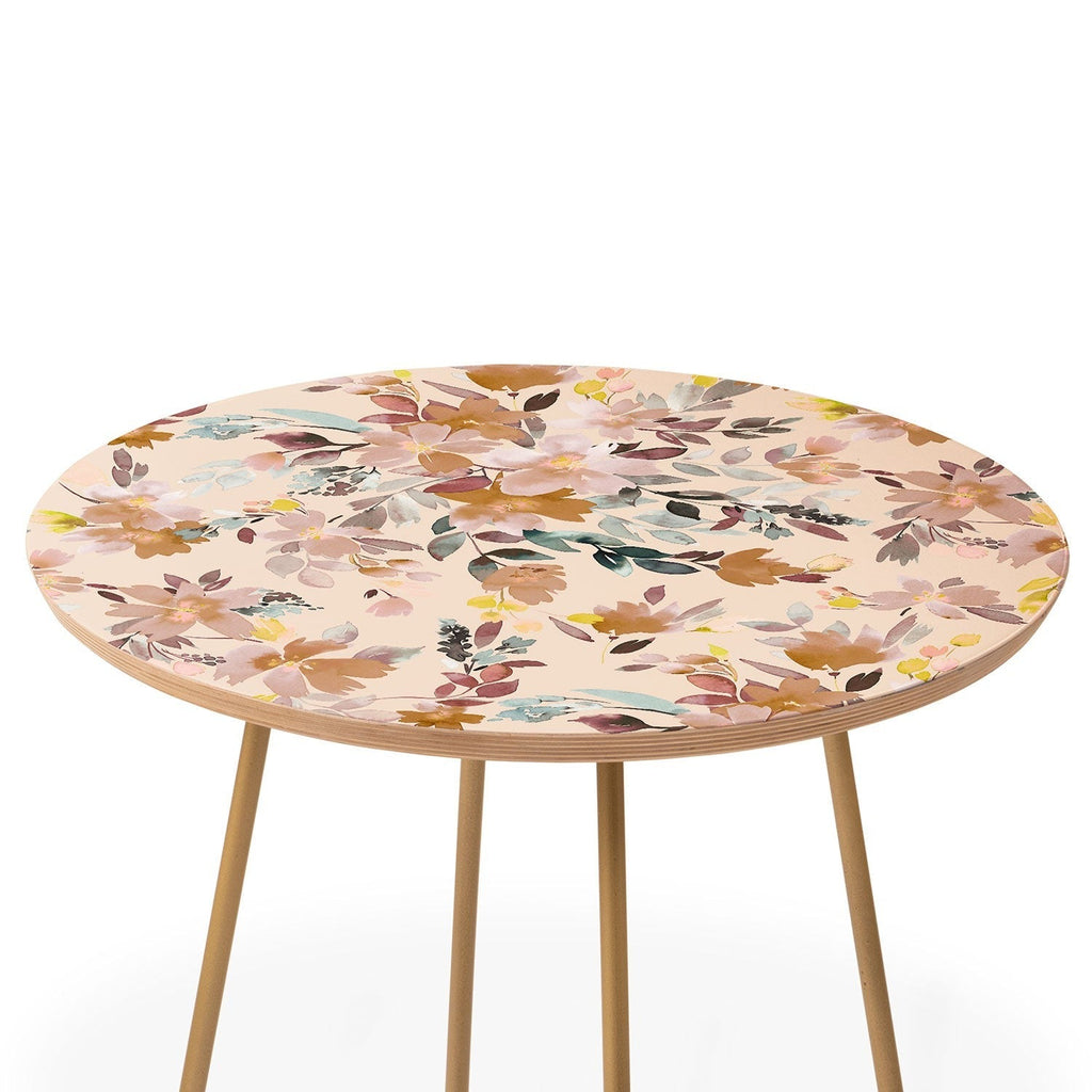 Ninola Design Botanic Retreat Floral Oleander Whimsical Soft Pink Round Side Table