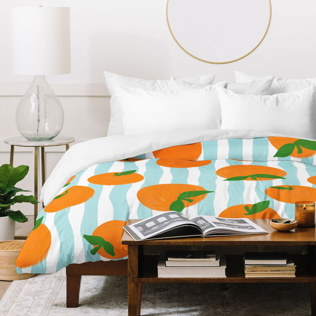 Design by Spark Zesty Oranges and Stripes Duvet Cover