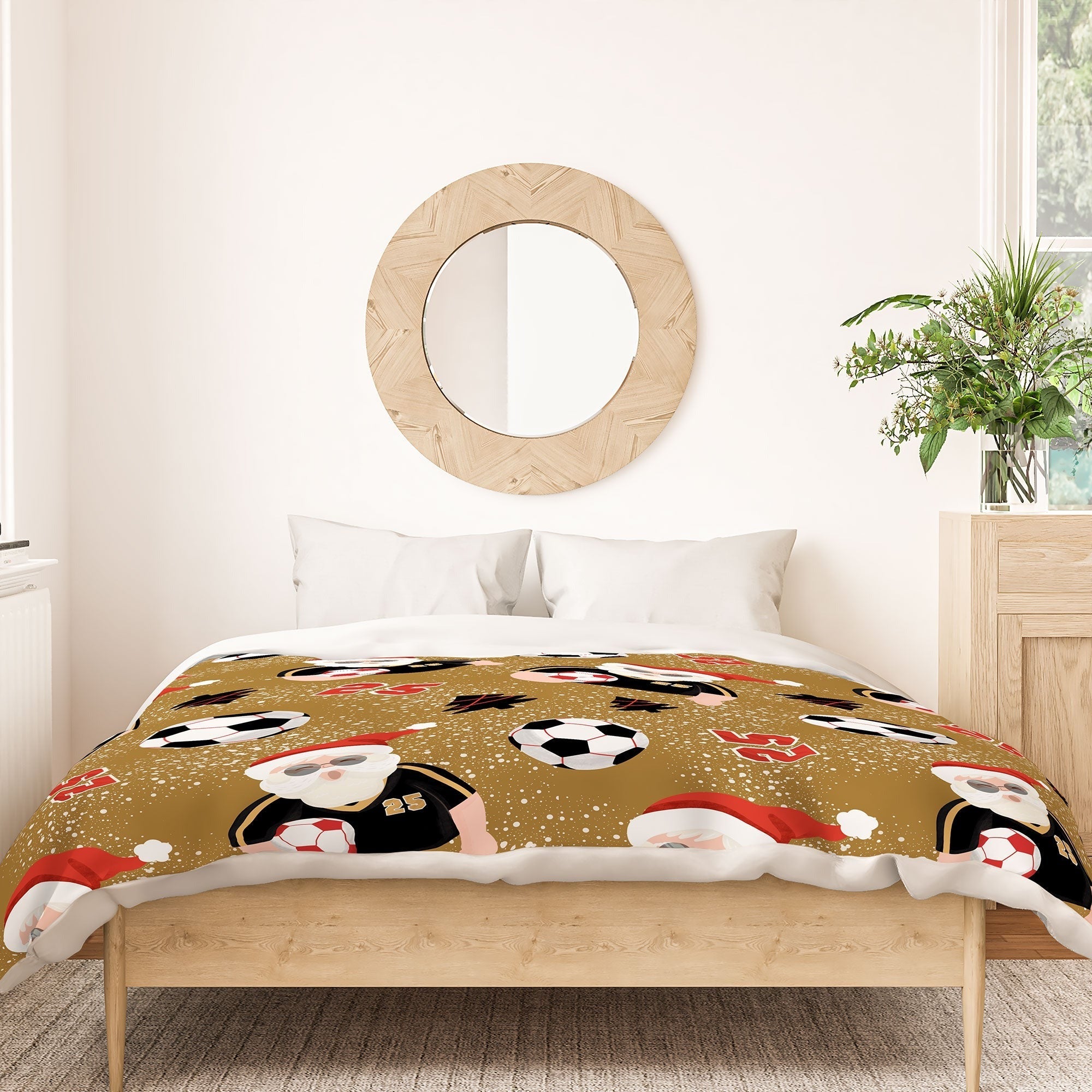 Design by Spark Sporty Soccer Santa Holiday Duvet Cover