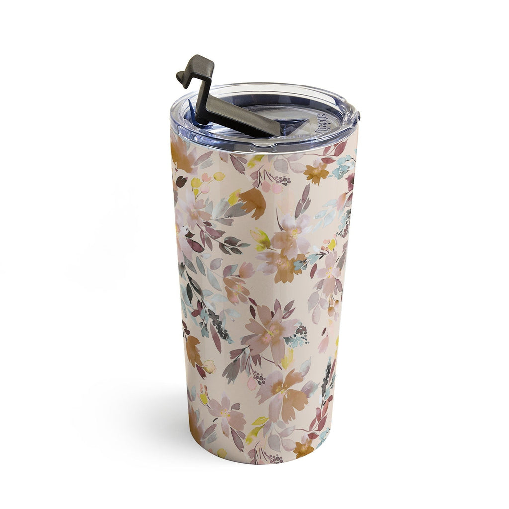 Ninola Design Botanic Retreat Floral Oleander Whimsical Soft Pink Travel Mug