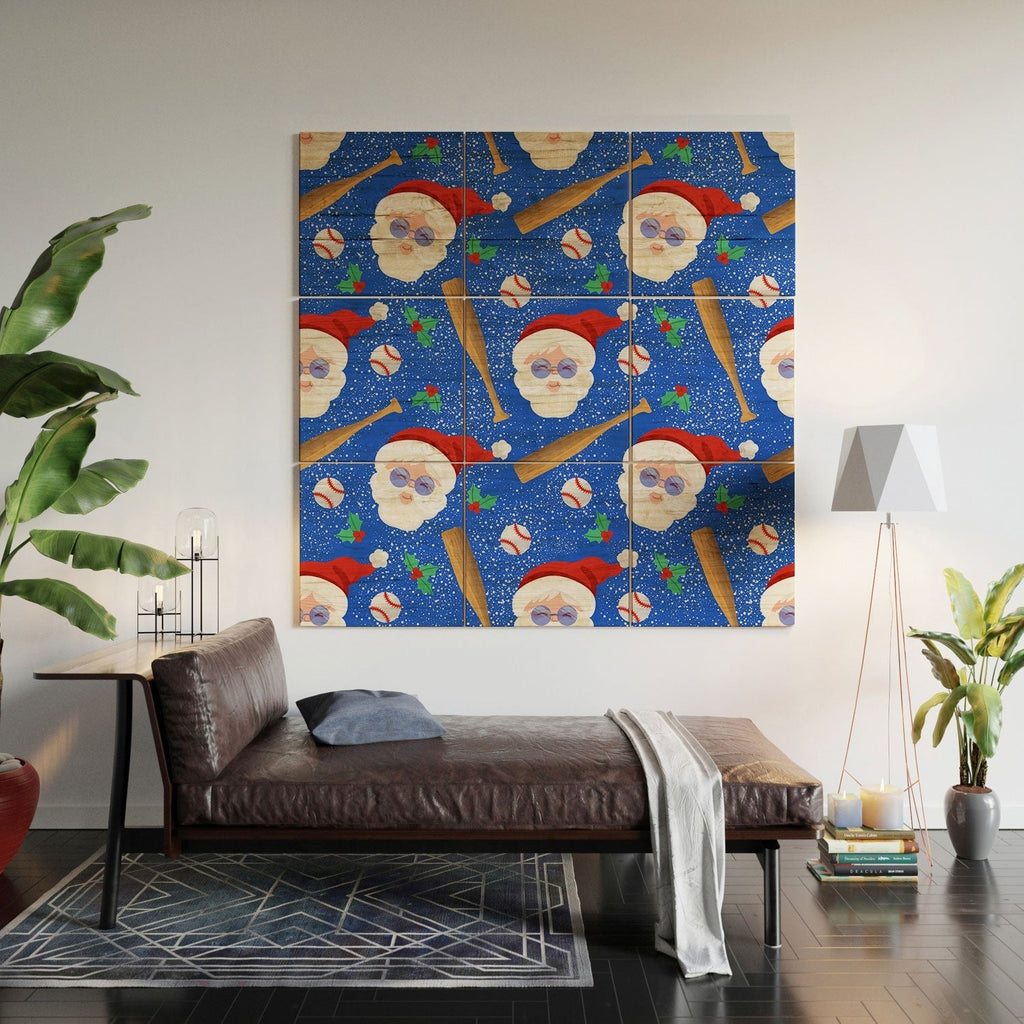 Design by Spark Sporty Baseball Santa Wood Wall Mural