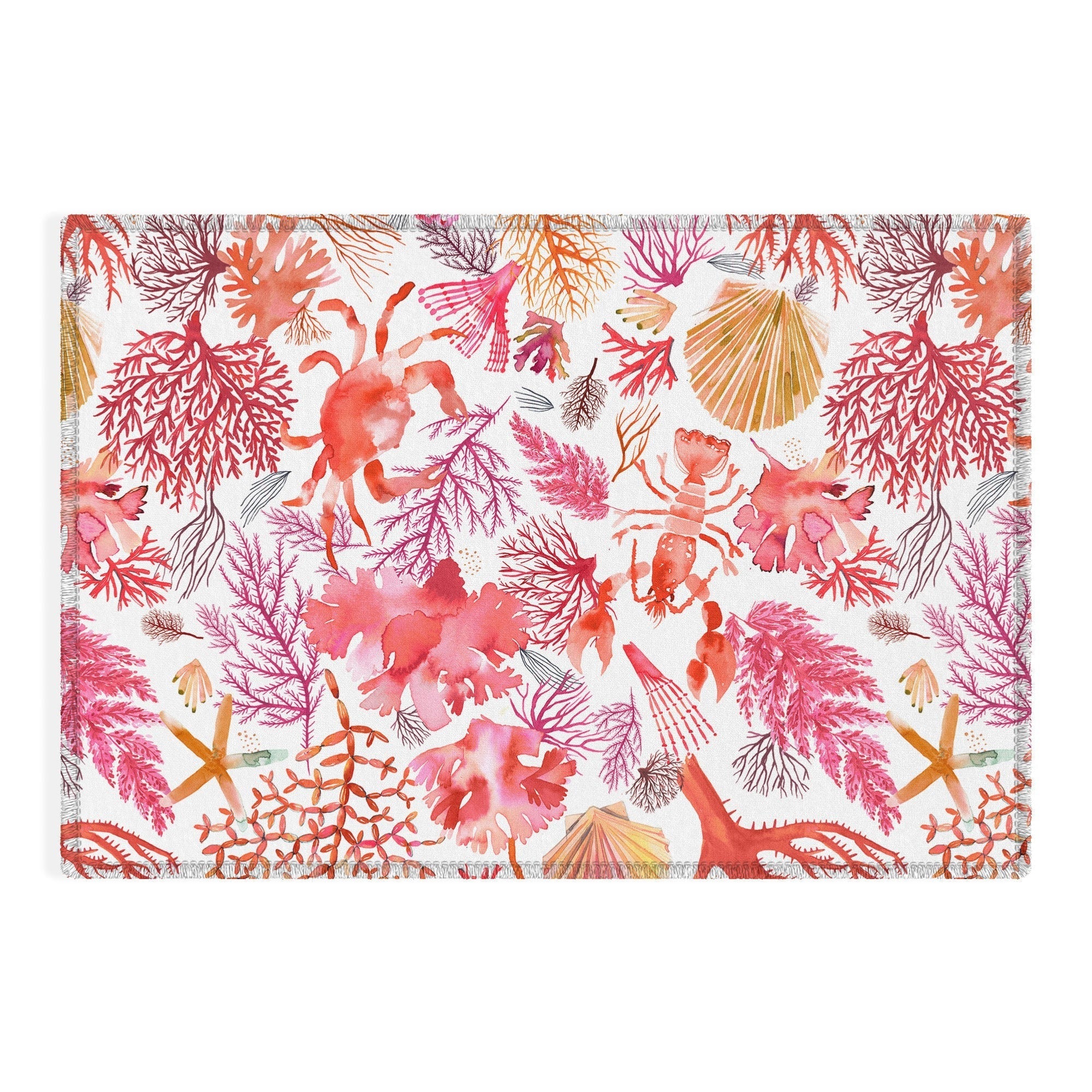 Ninola Design Botanic Retreat Coral Reef Crab Lobster Red Outdoor Rug