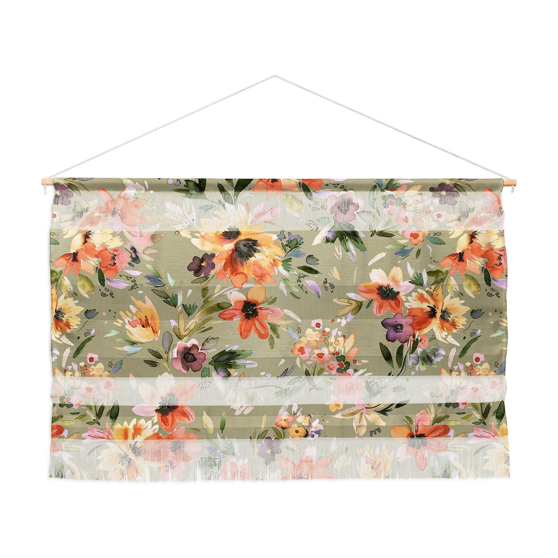 Ninola Design Botanic Retreat Painterly Tropical Flowers Sage Green Wall Hanging Landscape