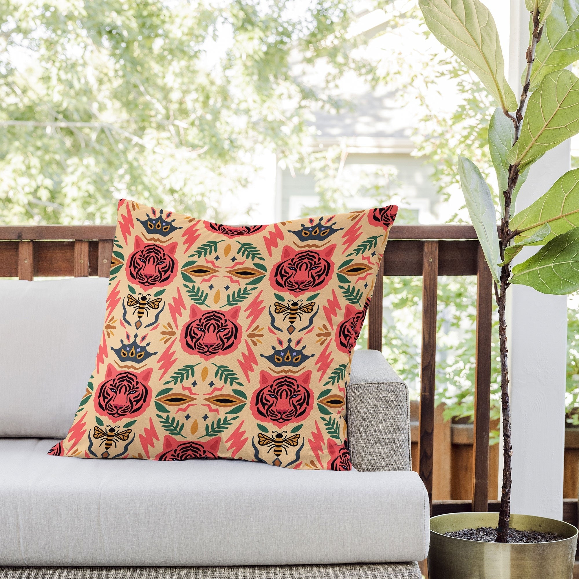 Design by Spark Tigress Queen Bee Outdoor Throw Pillow