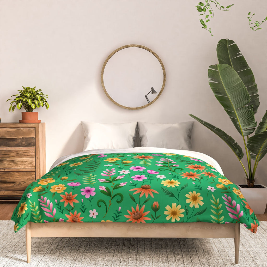 Pimlada Phuapradit Ditsy Spring Floral Green Comforter