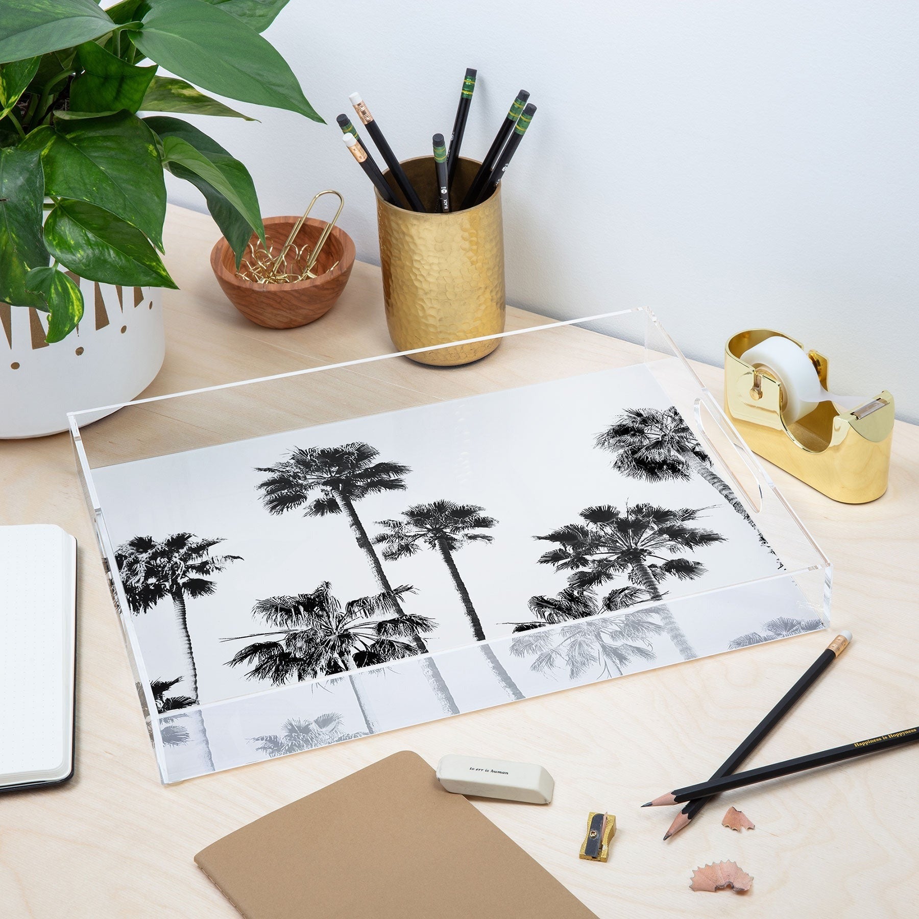 Gal Design Black And White Palms Acrylic Tray