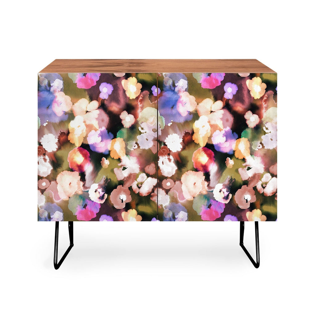 Ninola Design Botanic Retreat Ombre Abstract Watercolor Flowers Pink gold Credenza