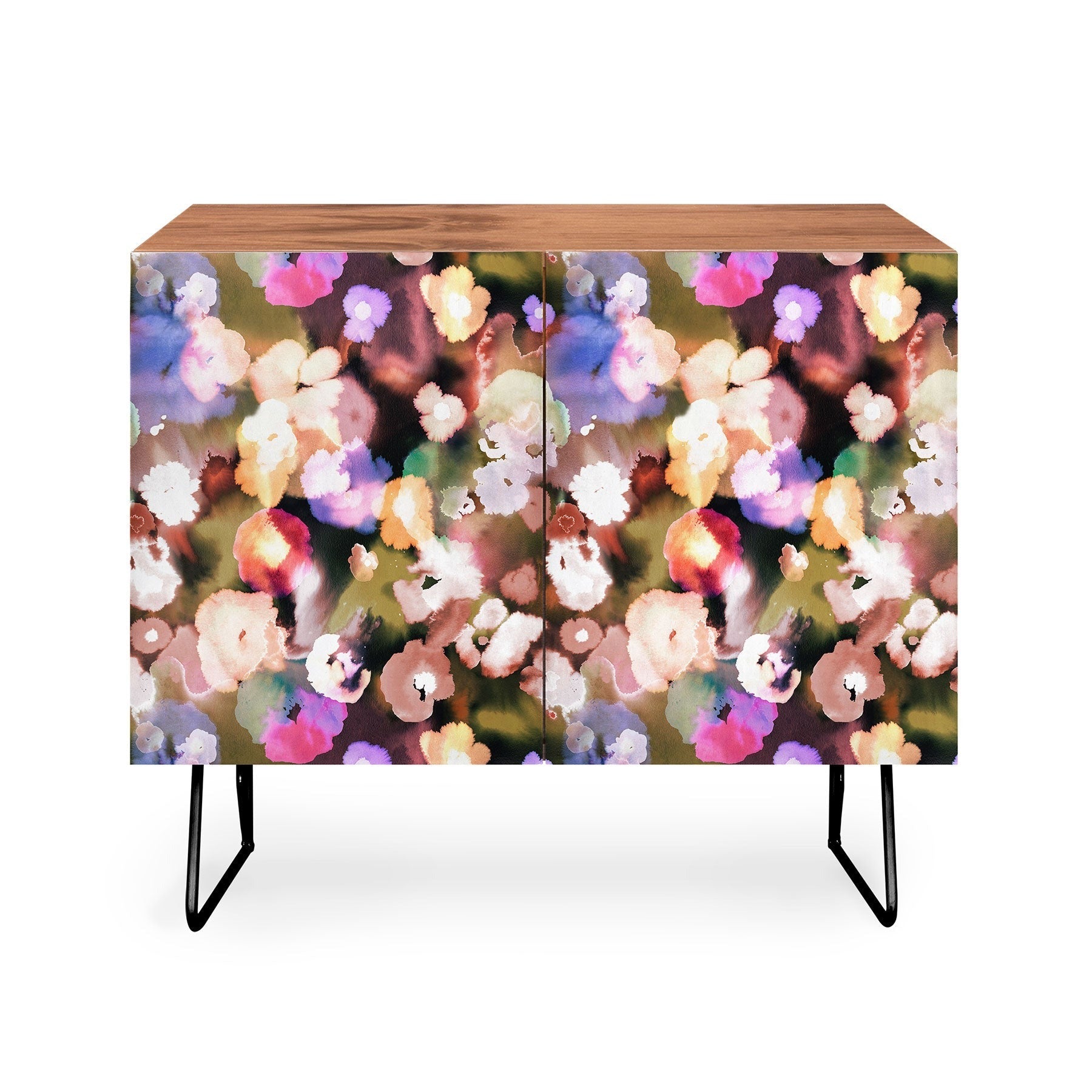 Ninola Design Botanic Retreat Ombre Abstract Watercolor Flowers Pink gold Credenza