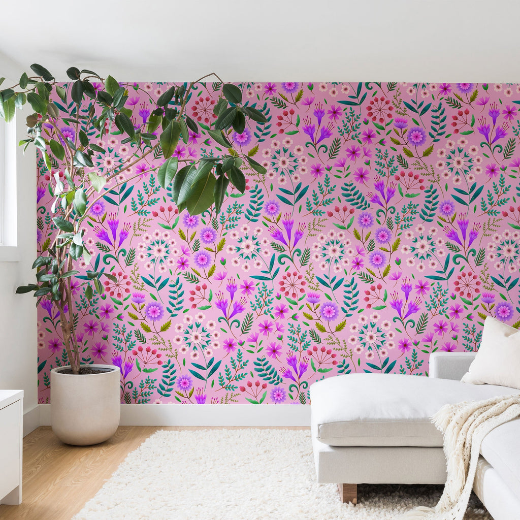 Pimlada Phuapradit Ditsy Purple Floral Half Drop Wall Mural