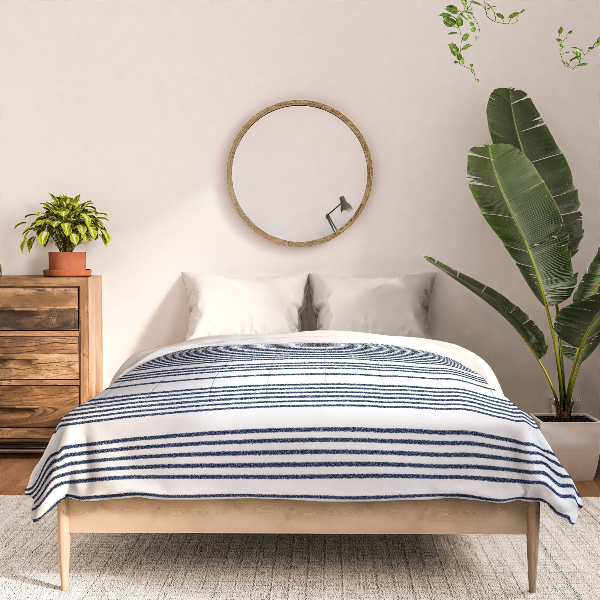 Kierkegaard Design Studio organic stripes naut navy blue and white Comforter