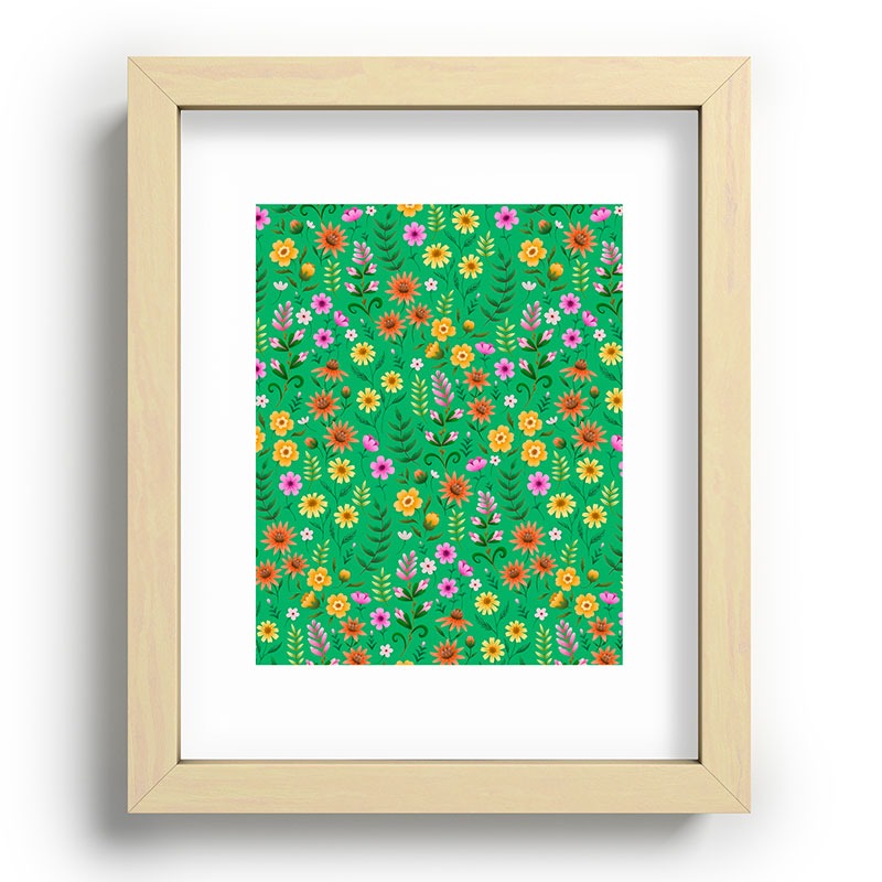 Pimlada Phuapradit Ditsy Spring Floral Green Recessed Framing Rectangle