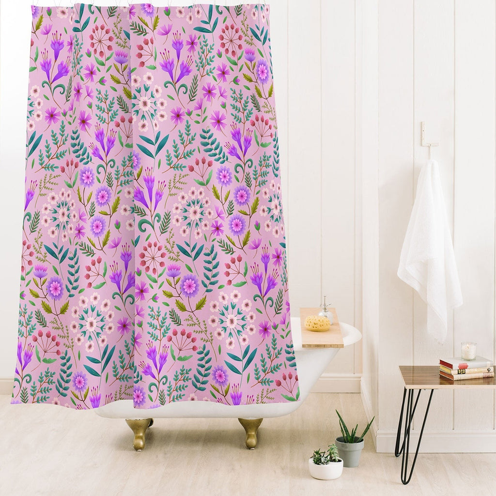 Pimlada Phuapradit Ditsy Purple Floral Half Drop Shower Curtain