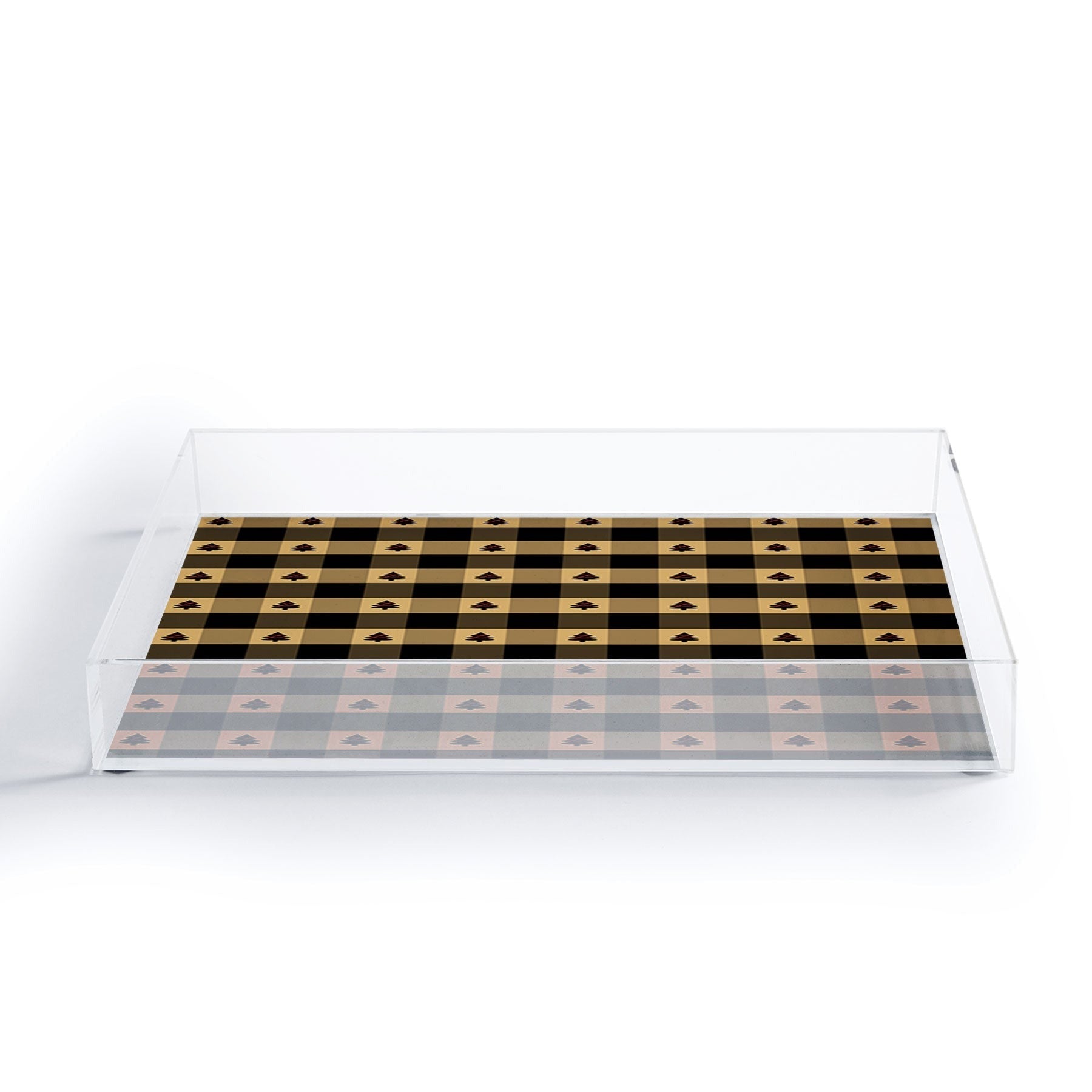 Design by Spark Black Gold Tree Tree Gingham Acrylic Tray