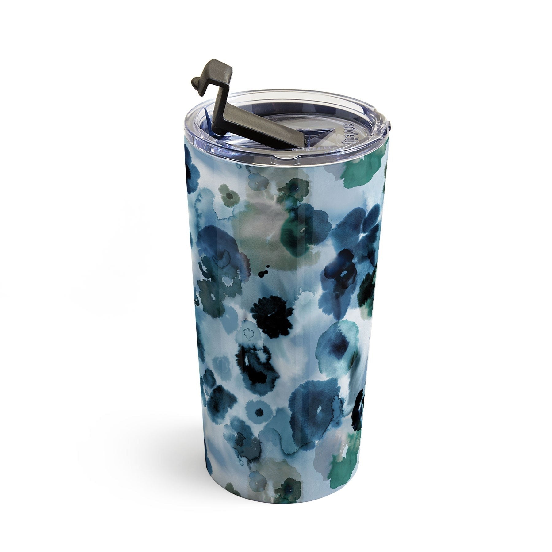 Ninola Design Botanic Retreat Ombre Abstract Watercolor Flowers Blue Navy Travel Mug