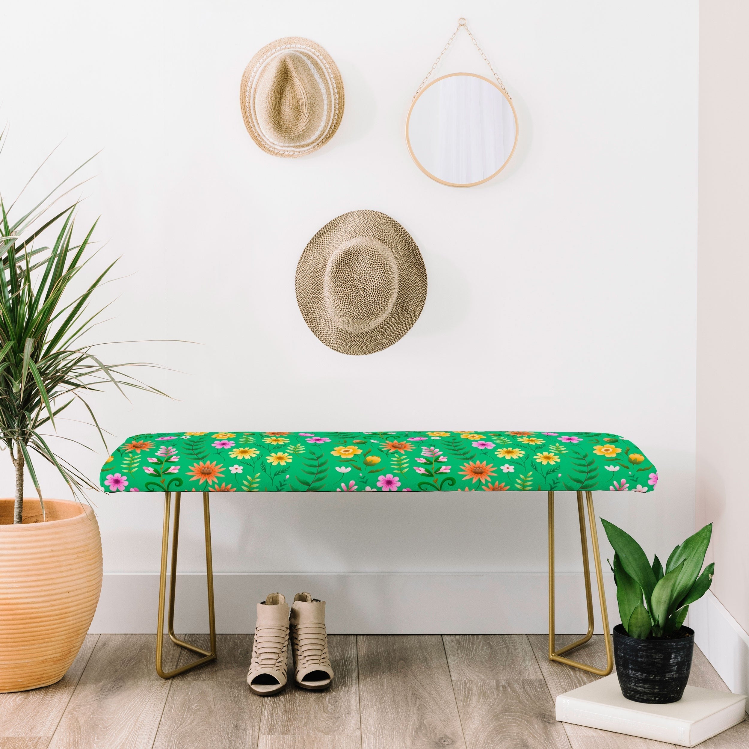 Pimlada Phuapradit Ditsy Spring Floral Green Bench