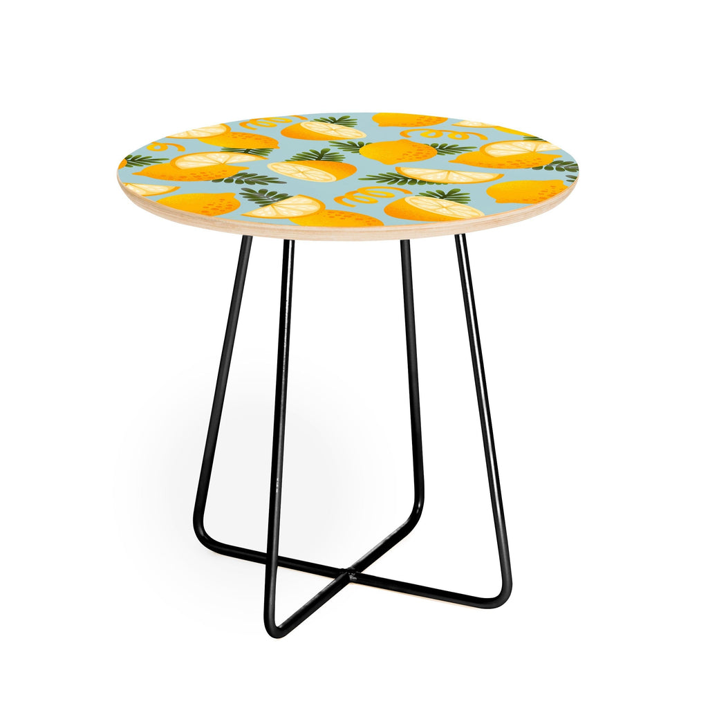 Jessica Molina Lemon Pattern on Sky Blue Round Side Table