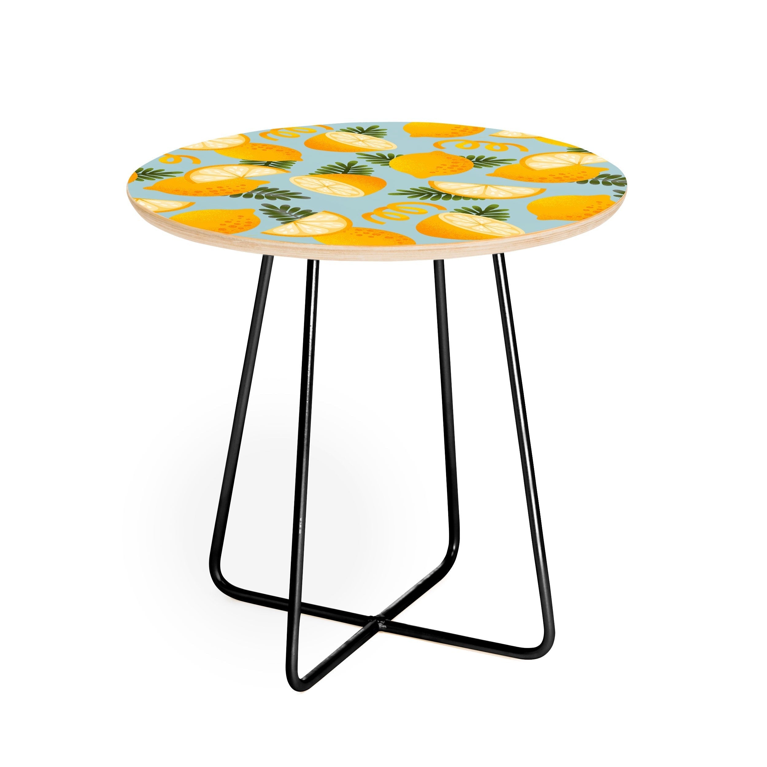 Jessica Molina Lemon Pattern on Sky Blue Round Side Table