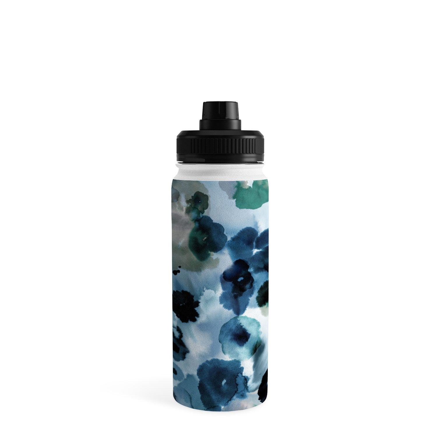 Ninola Design Botanic Retreat Ombre Abstract Watercolor Flowers Blue Navy Water Bottle